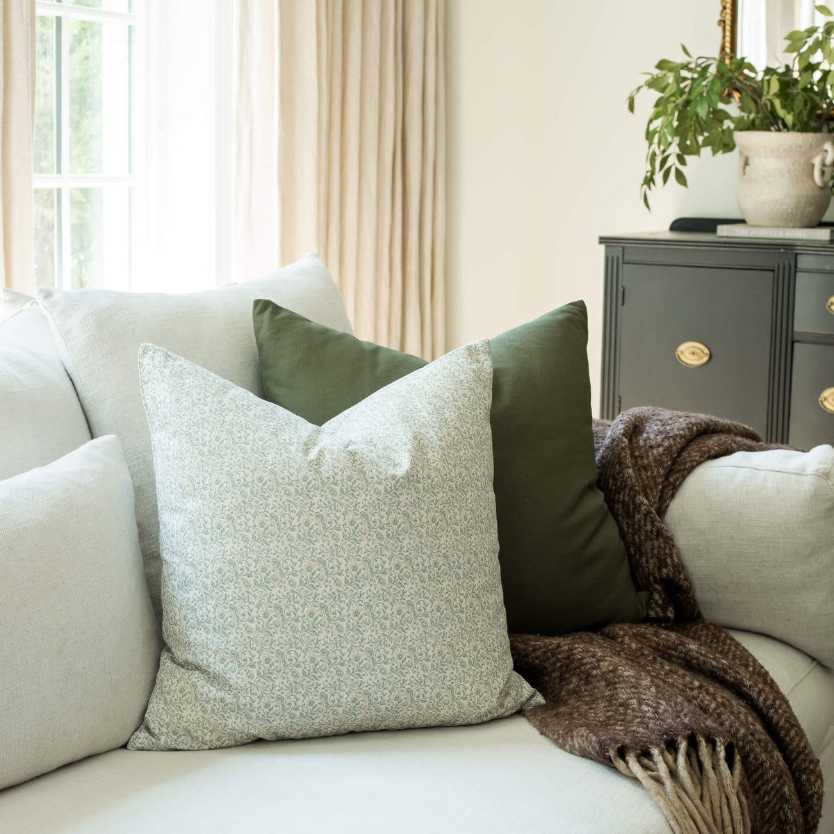 Amelie Soft Blue Floral Pillow Cover