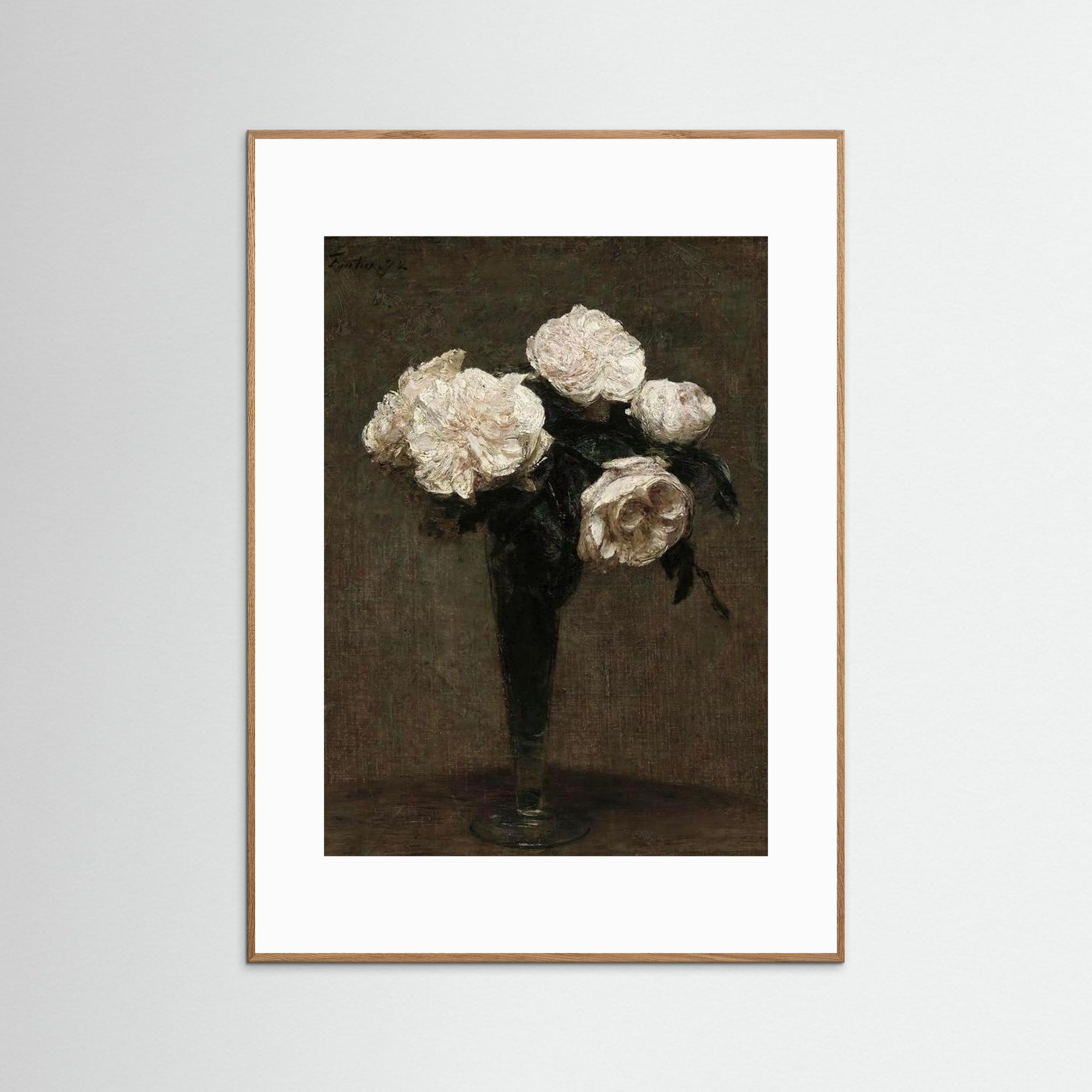 White Floral Vase Art Print Oak Nature White