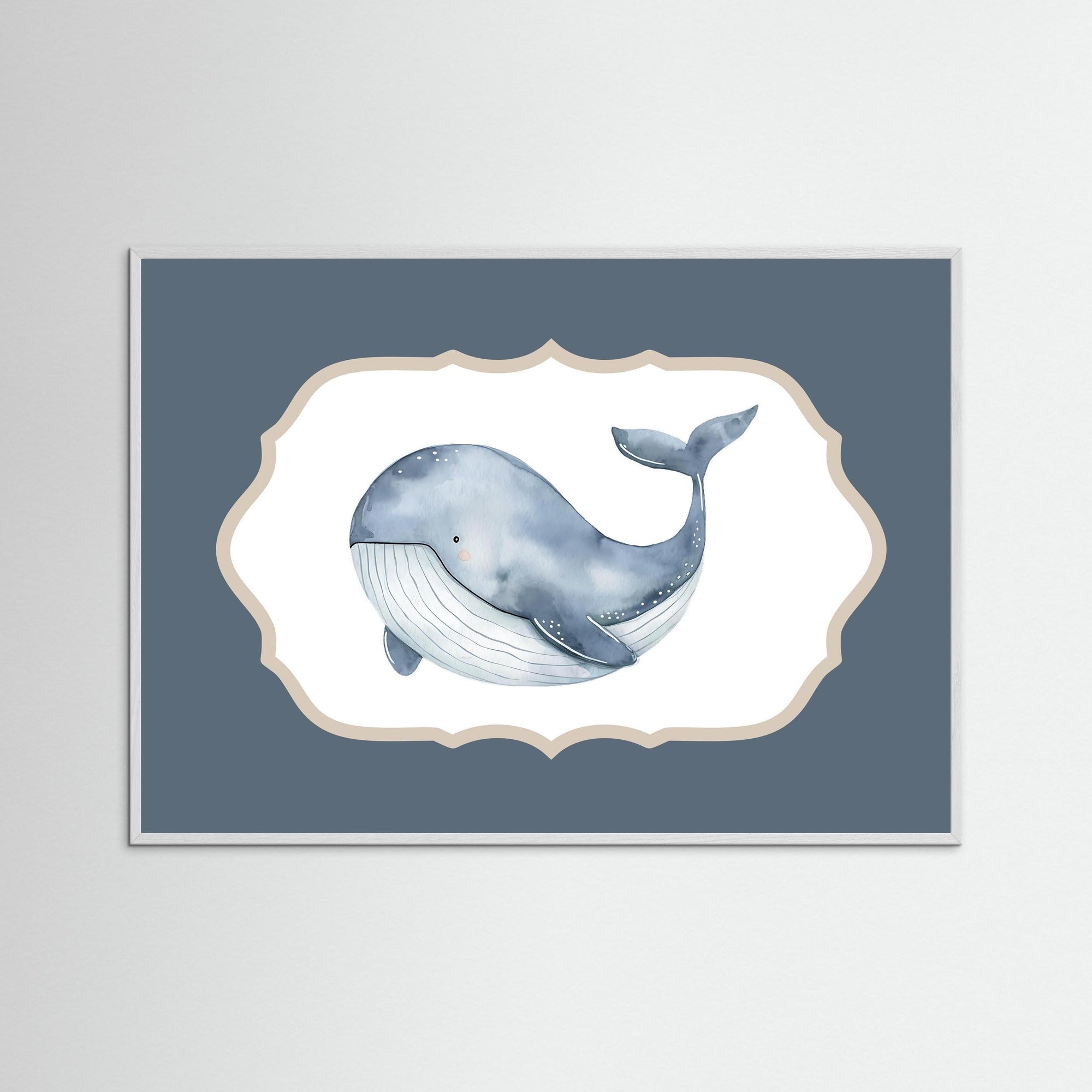 Blue Whale Watercolor Art | Kids Room &amp; Nursery Decor White Wood