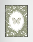 Green Butterfly Botanical Art Print | Children's Room Decor Black Wood No border