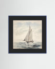 Soft Neutral Ocean Sailboat Print Blue Wood Black