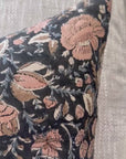 Noor Floral Block Printed Pillow Cover | Black, Brown, Blue, Taupe