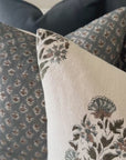 **FLAWED** Briar Floral Block Printed Pillow Cover | Blue, Brown, Green
