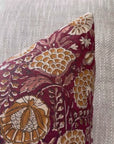 Lena Floral Block Printed Pillow Cover | Burgundy, Mustard, Rosy Brown