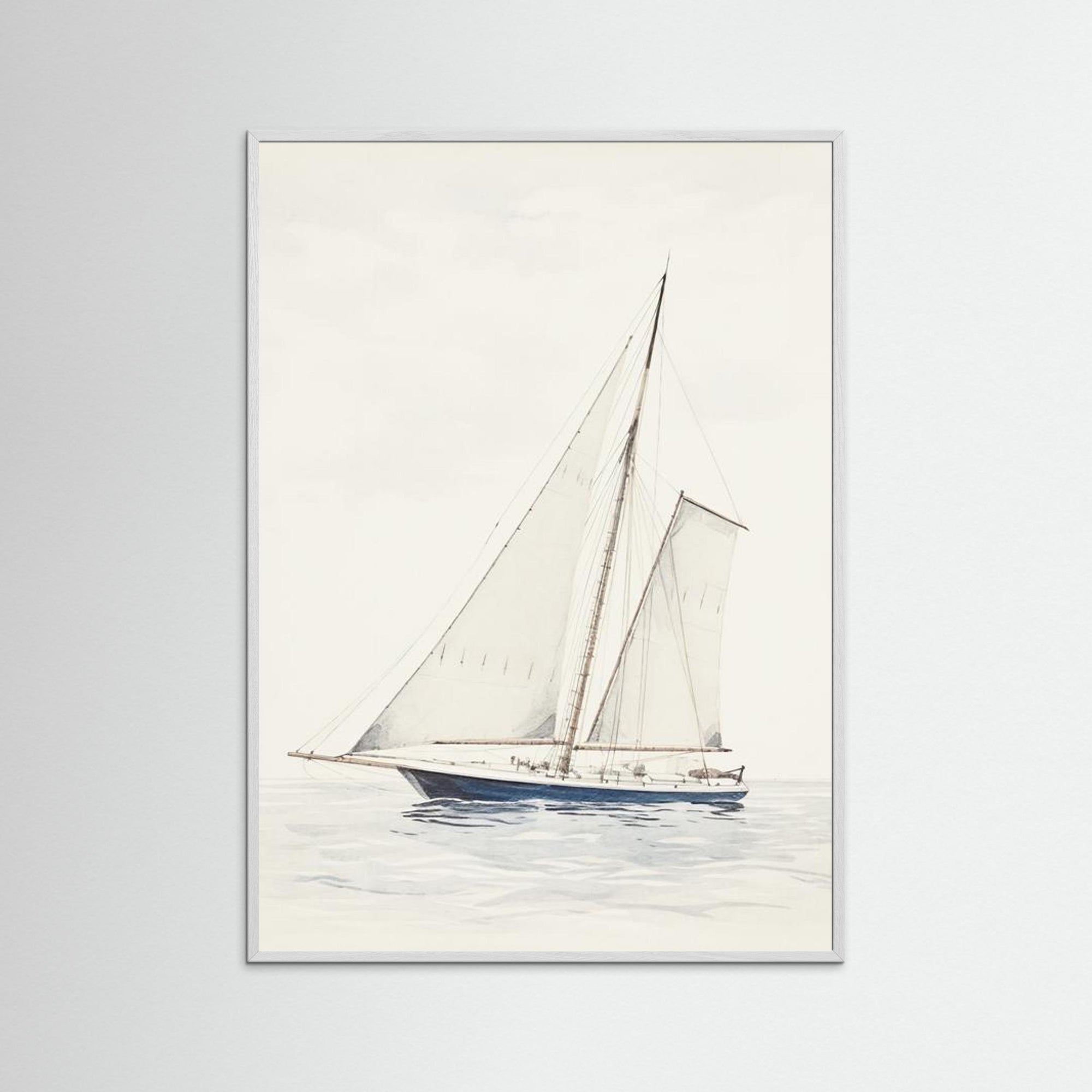 Sailboat Wall Art Print White Wood No border