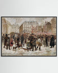 Vintage Parisian Street Scene Art Print Black Wood No border
