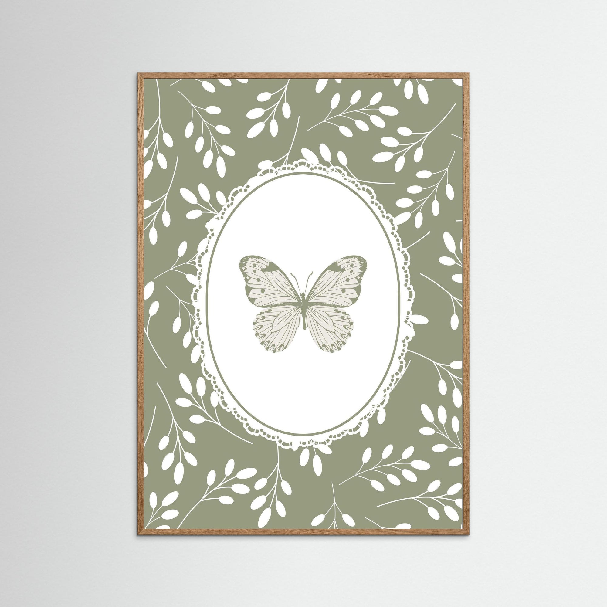 Green Butterfly Botanical Art Print | Children's Room Decor Oak Nature No border