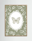 Green Butterfly Botanical Art Print | Children's Room Decor Oak Nature No border