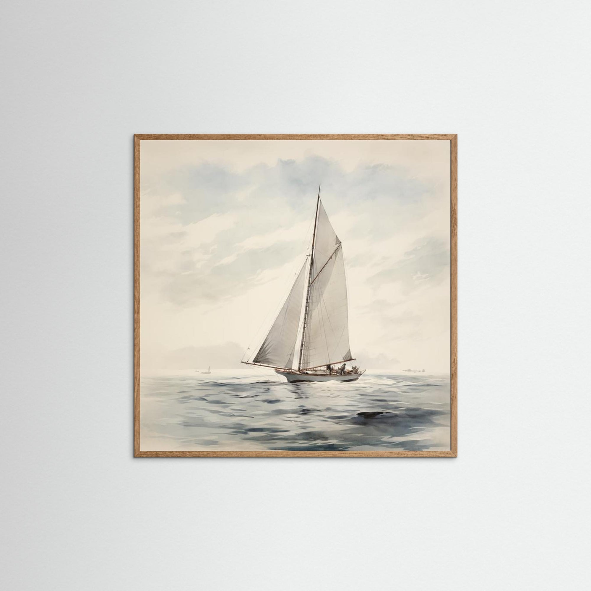 Soft Neutral Ocean Sailboat Print Oak Nature No border