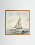 Soft Neutral Ocean Sailboat Print Oak Nature No border