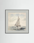 Soft Neutral Ocean Sailboat Print Black Wood Grey