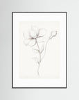 Floral Drawing Art Print Black Wood White