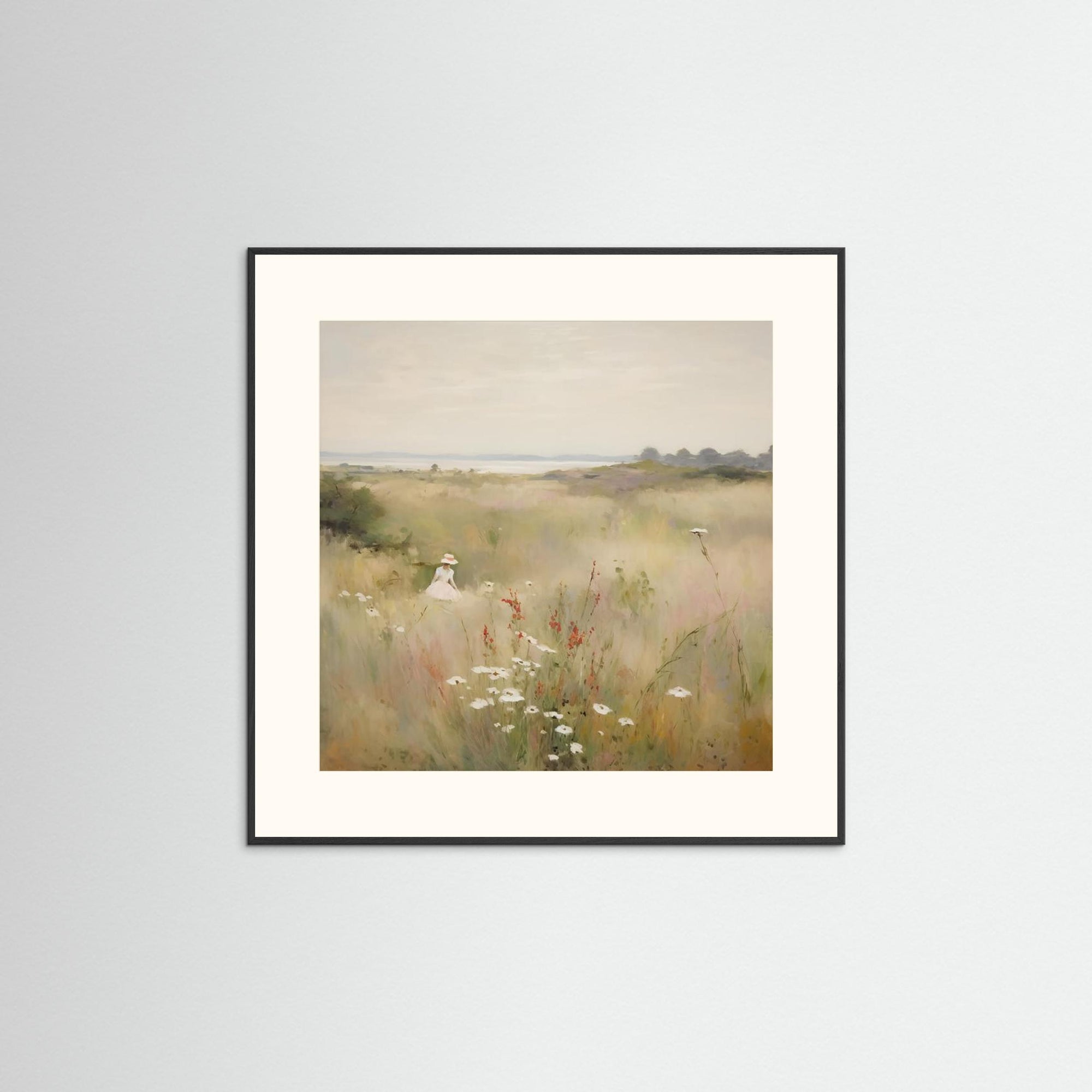 Countryside Wildflower Gathering Fine Art Print Black Wood Freja