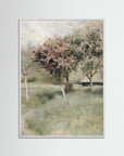 Antique Blossom Tree Field Vintage Wall Art White Wood No border