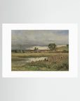 Vintage French Countryside Pond Landscape Fine Art Print No Frame White