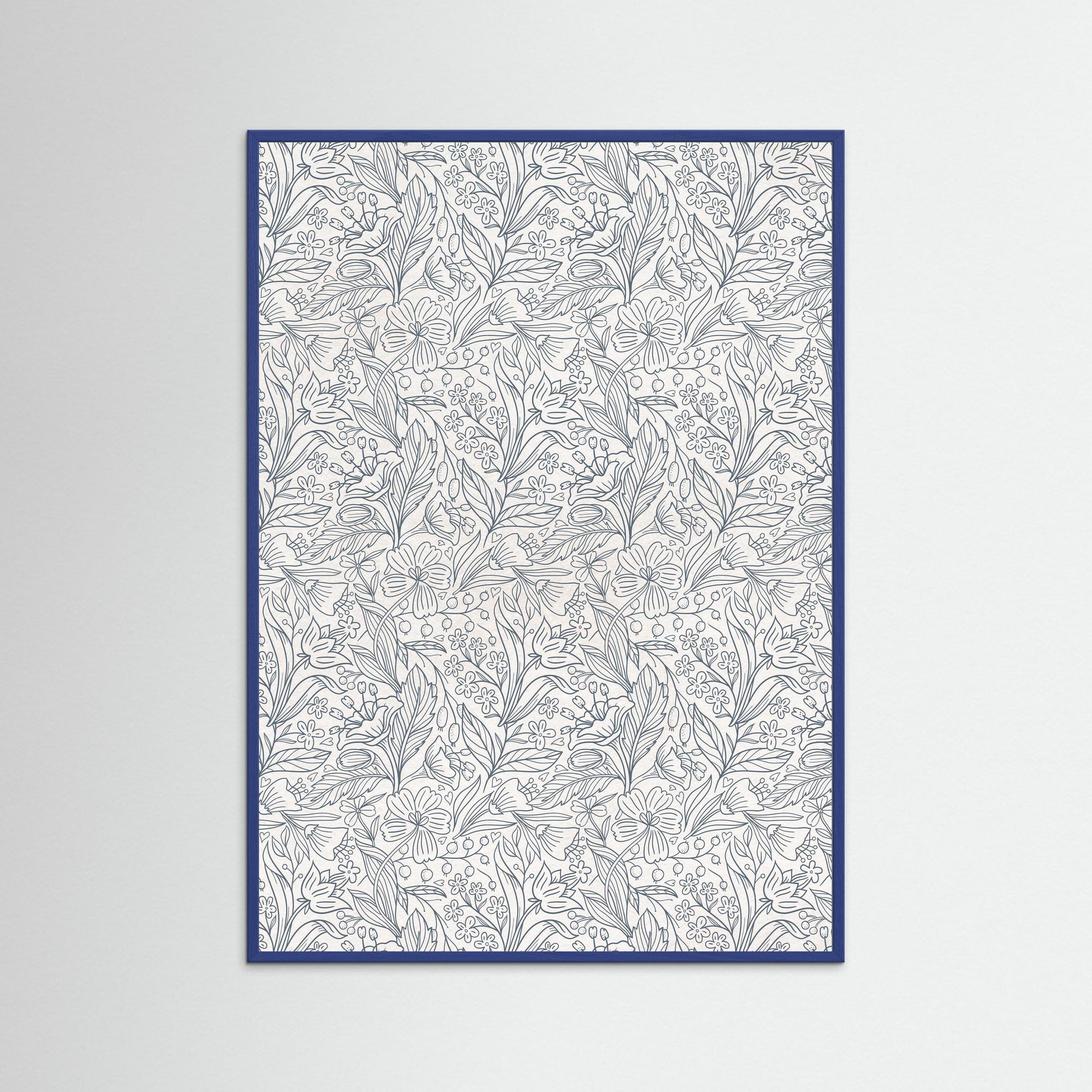 Blue Floral Pattern Wall Art | Classic Botanical Decor Blue Wood