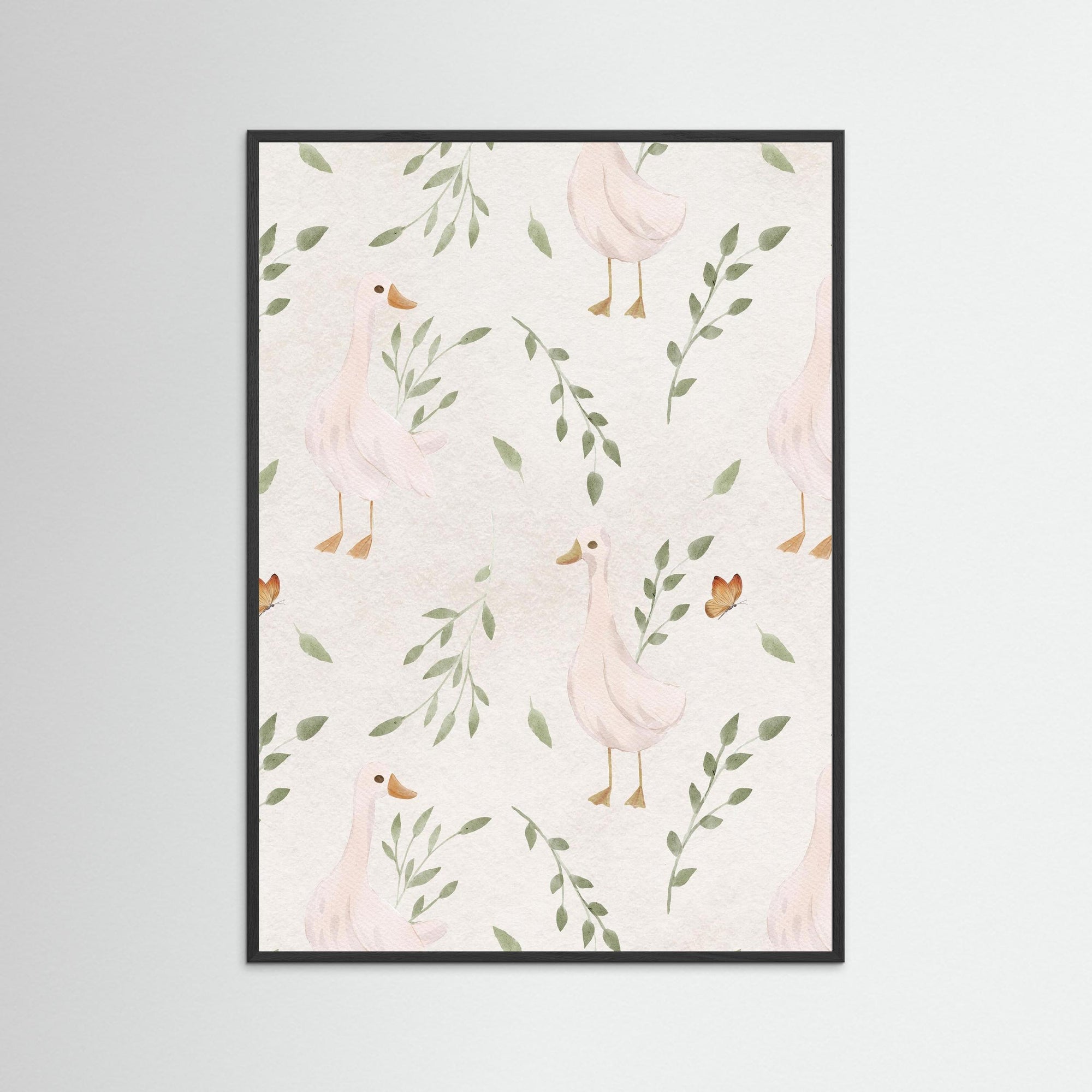 Goose Illustration | Children's Room Decor Black Wood