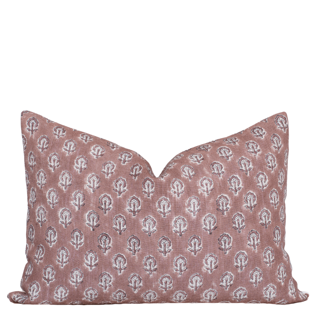 Kay Floral Block Printed Pillow Cover | Rust | Lumbar