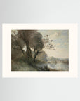 Vintage Riverside Landscape with Trees Fine Art Print No Frame Freja