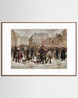 Vintage Parisian Street Scene Art Print Oak Dark White