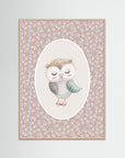 Owl Pink Botanical Art Print | Children's Room & Nursery Wall Art Rose Wood