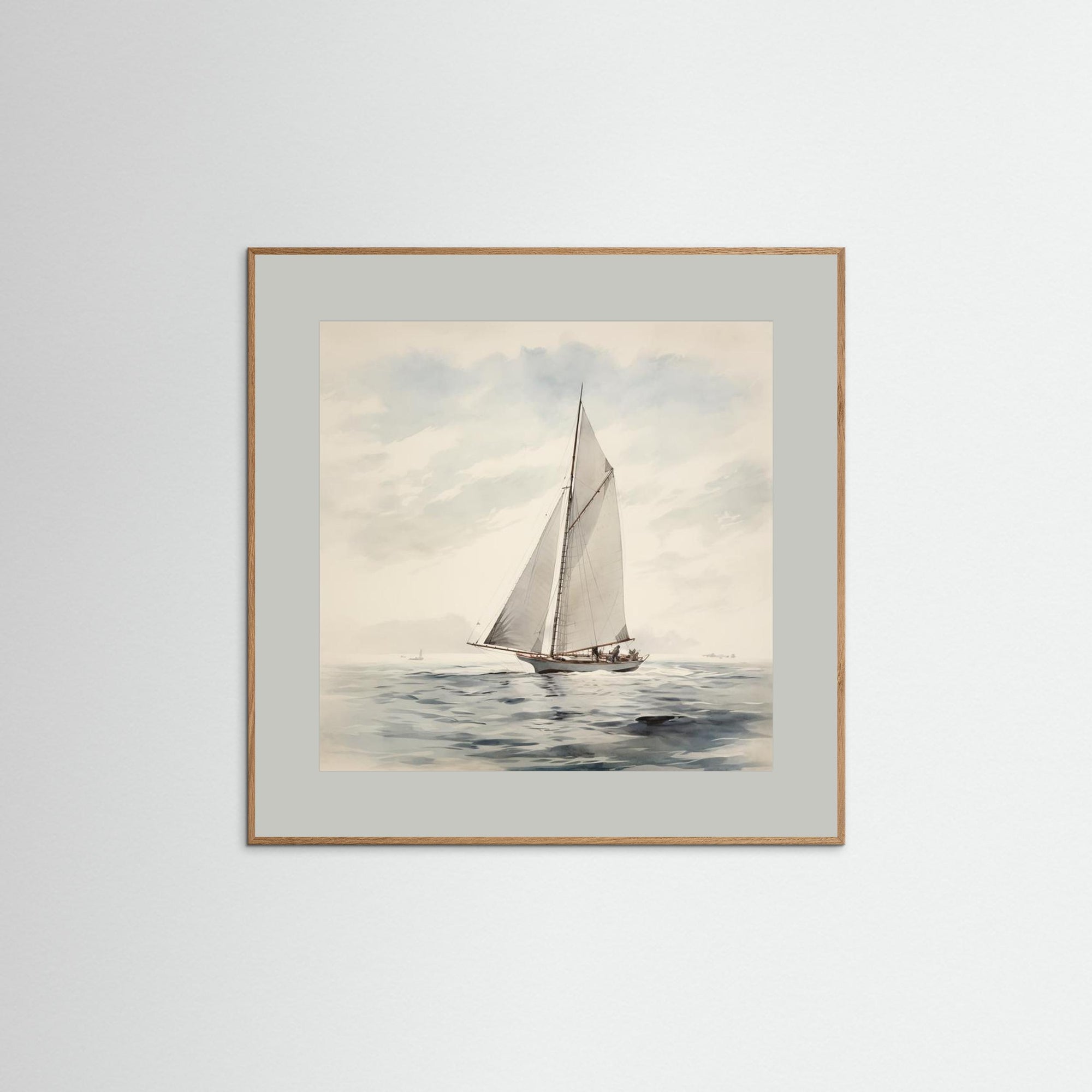 Soft Neutral Ocean Sailboat Print Oak Nature Grey