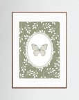 Green Butterfly Botanical Art Print | Children's Room Decor Oak Dark White