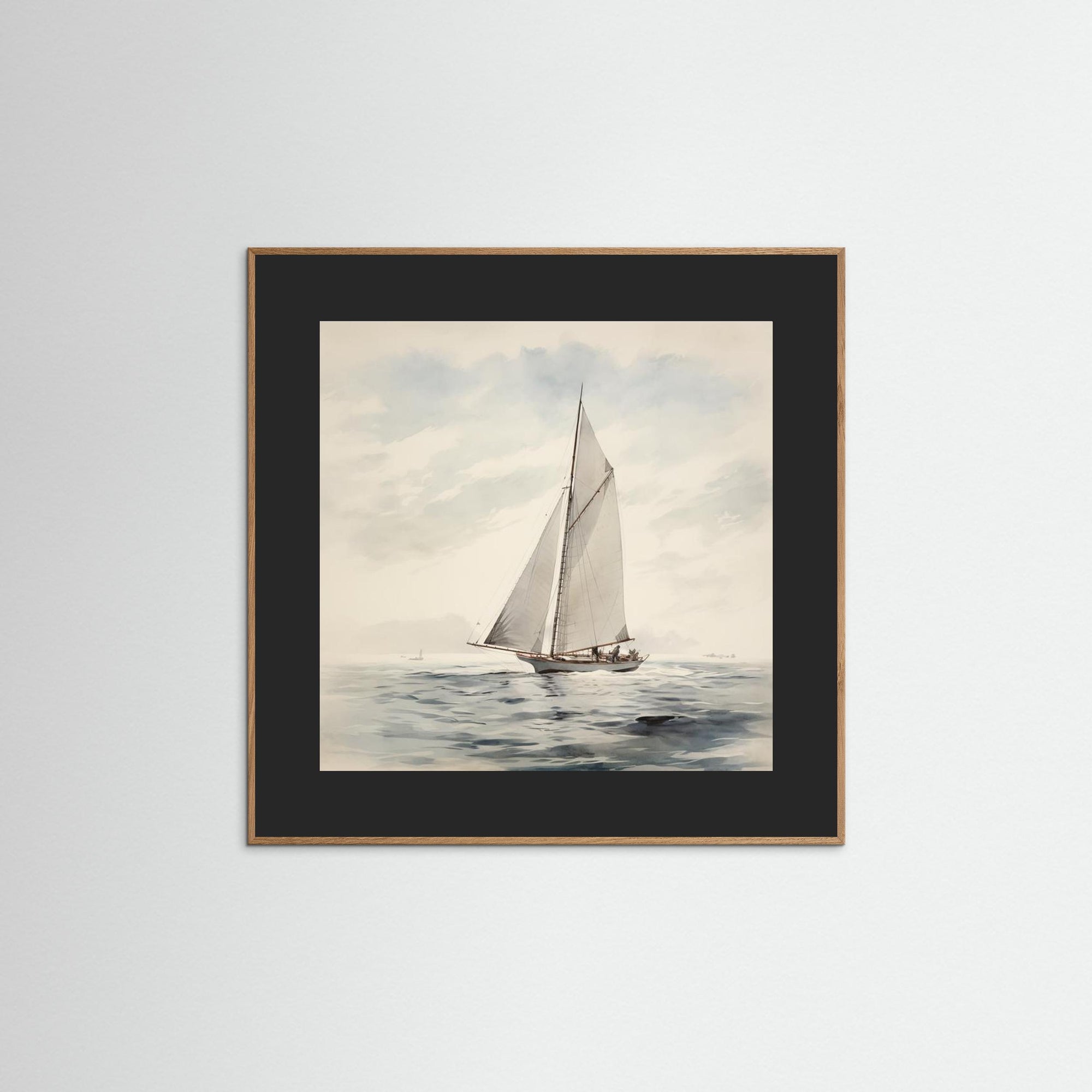 Soft Neutral Ocean Sailboat Print Oak Nature Black