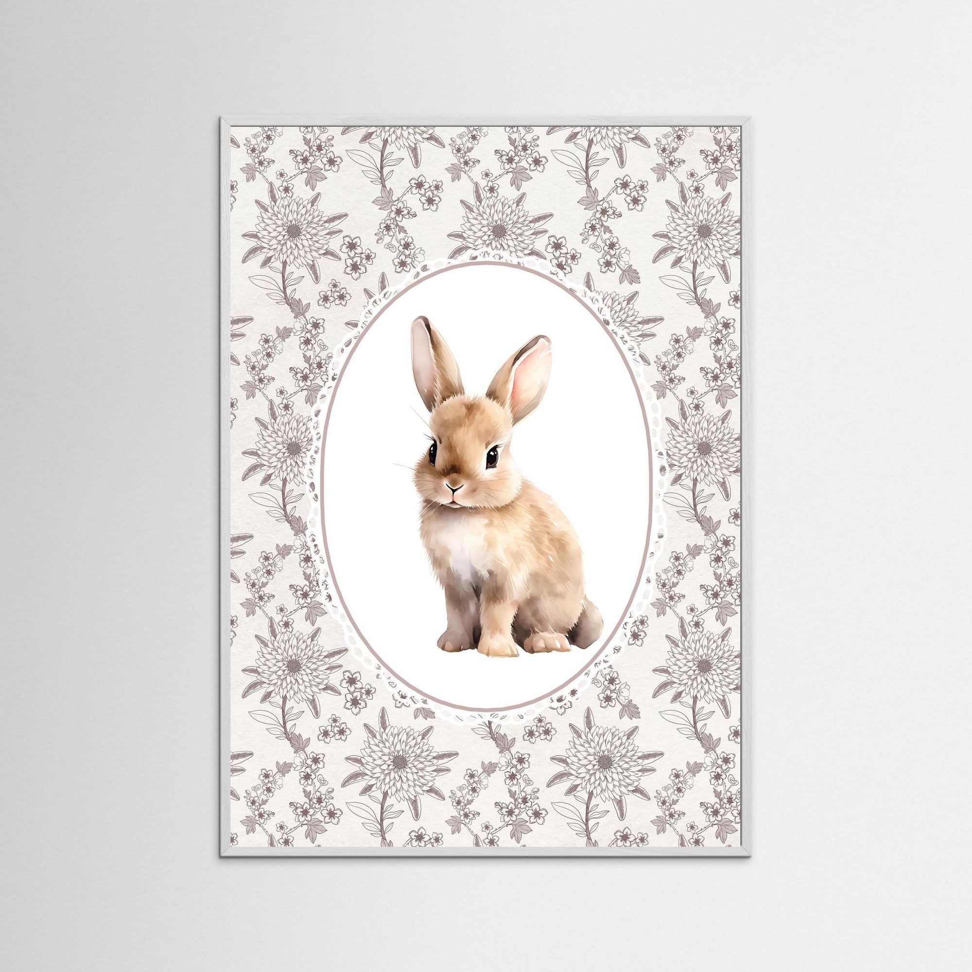 Vintage Style Botanical Bunny Art | Children's Room Decor White Wood