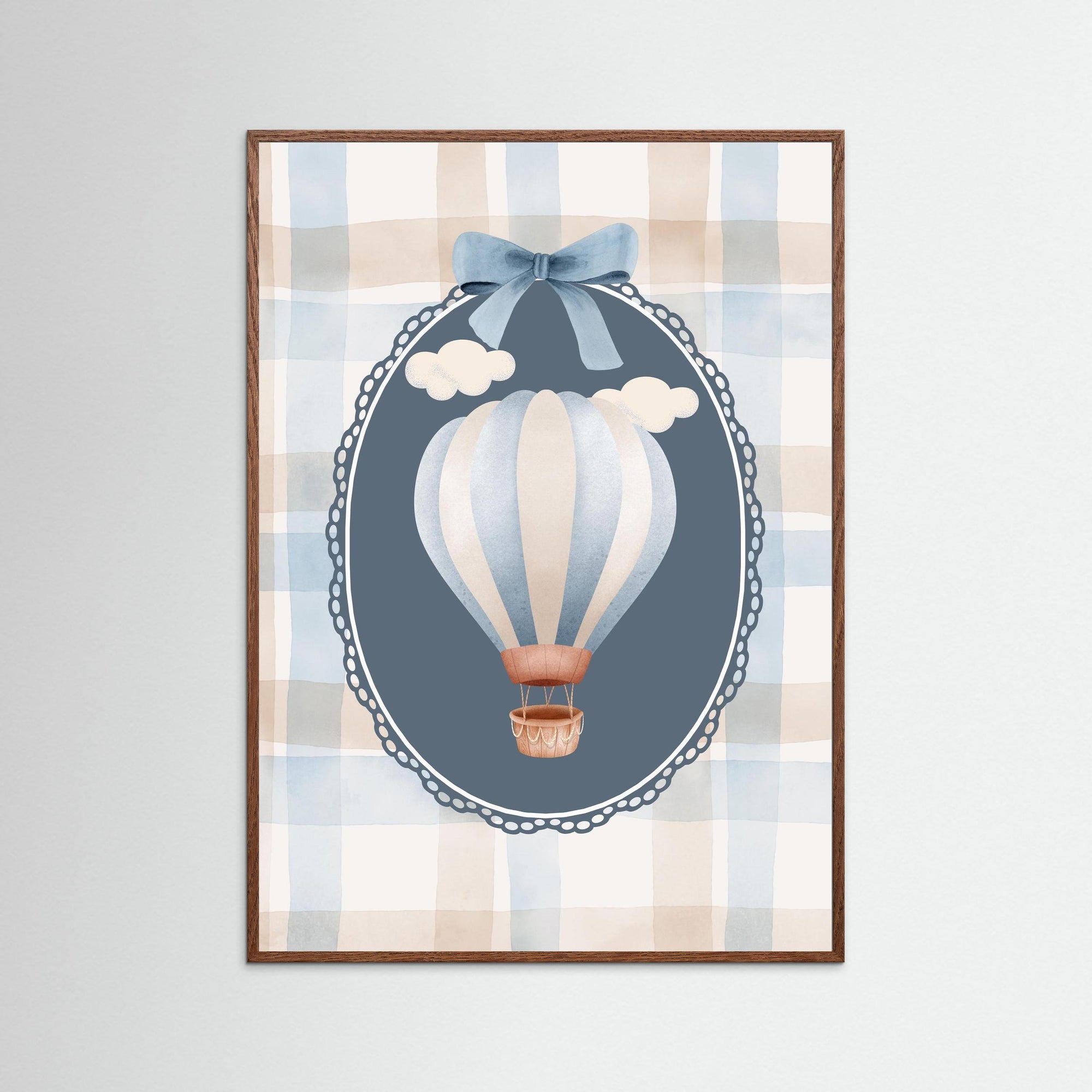 Hot Air Balloon Wall Art | Baby Boy Nursery Decor Oak Dark