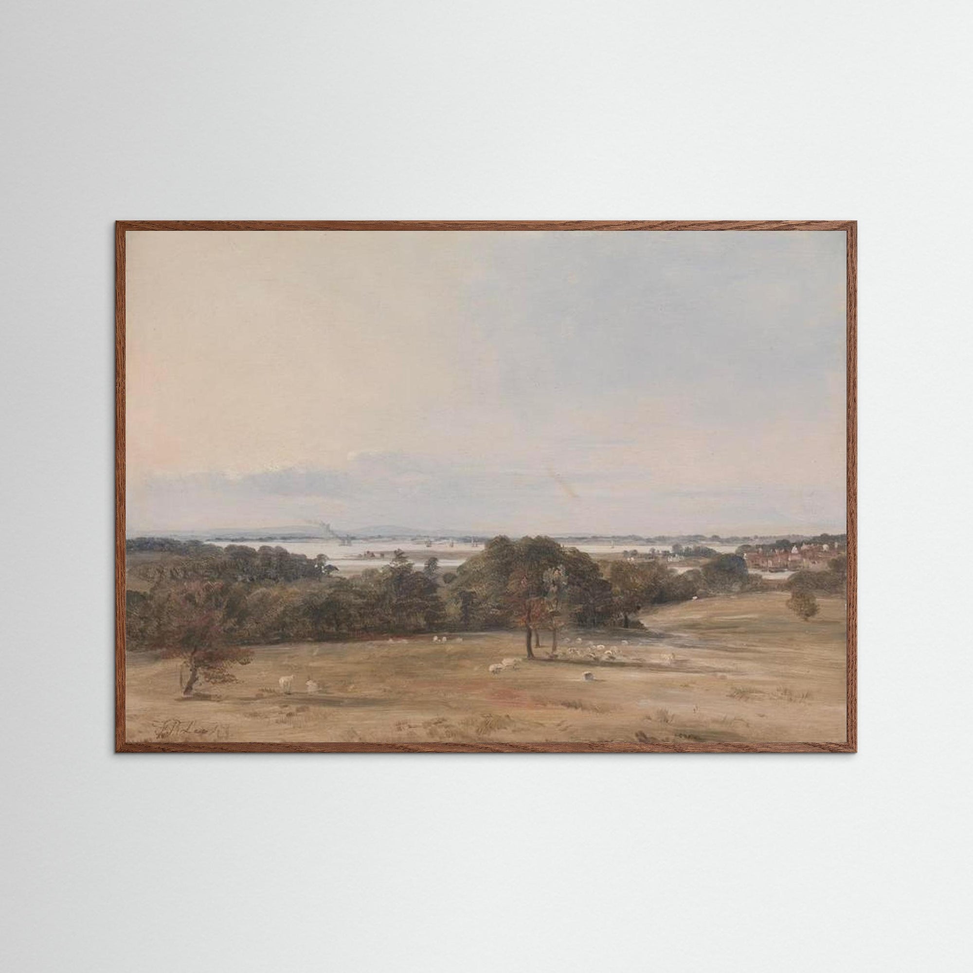 Vintage Pastoral Landscape Art Print Oak Dark No border