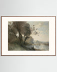 Vintage Riverside Landscape with Trees Fine Art Print Oak Dark Freja