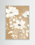 Neutral White Flowers Floral Art Print White Wood No border