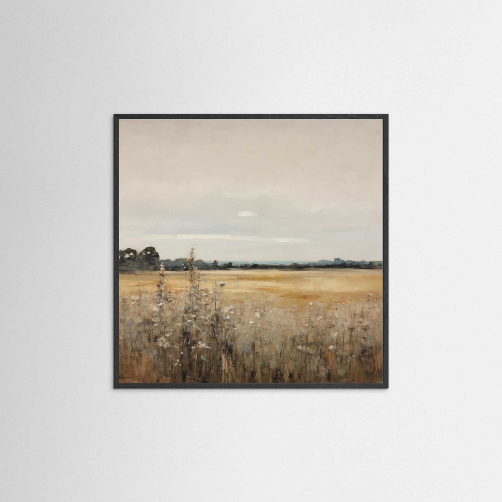 Neutral Field Landscape Art Print Black Wood No border
