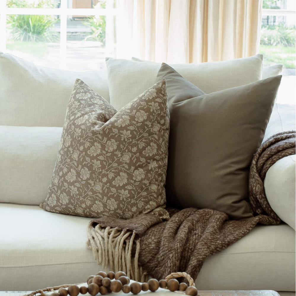 Clara Taupe Floral Pillow Cover