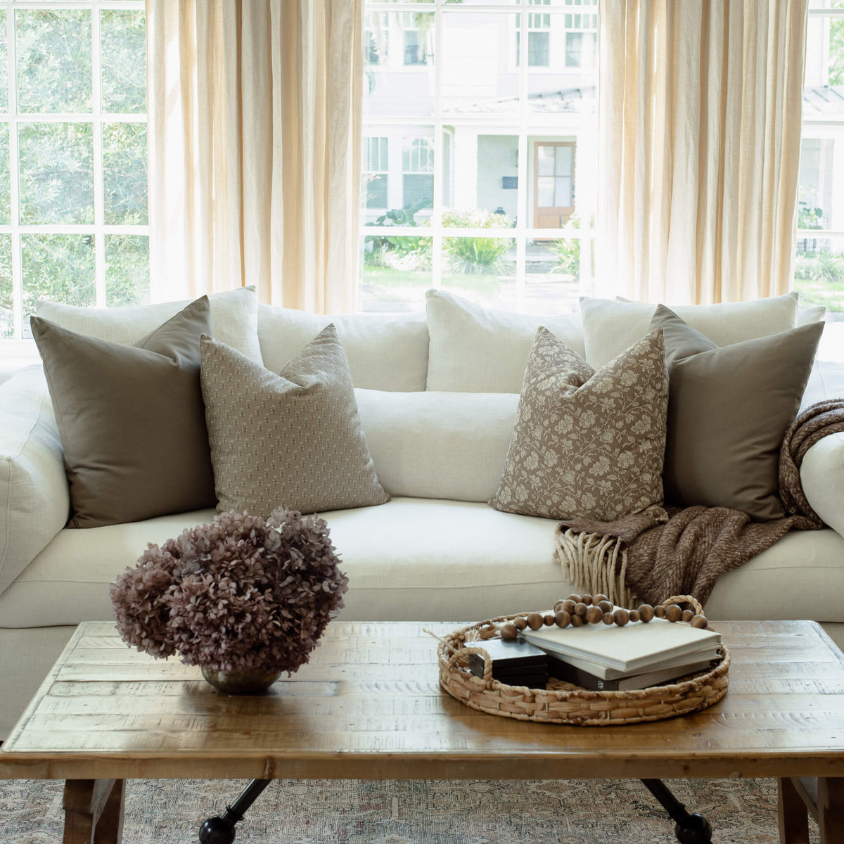 Clara Taupe Floral Pillow Cover