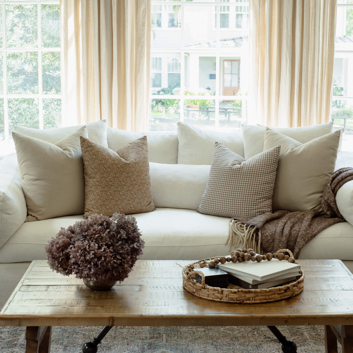 Elodie Taupe Gingham Pillow Cover