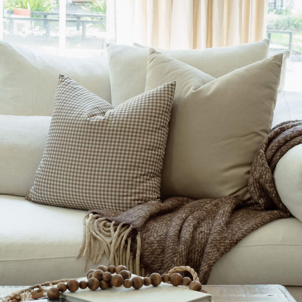 Elodie Taupe Gingham Pillow Cover