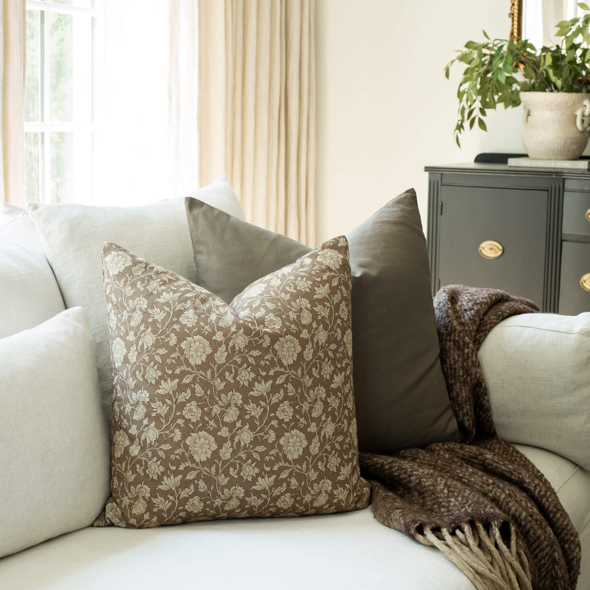 Madeleine Taupe Botanical Pillow Cover