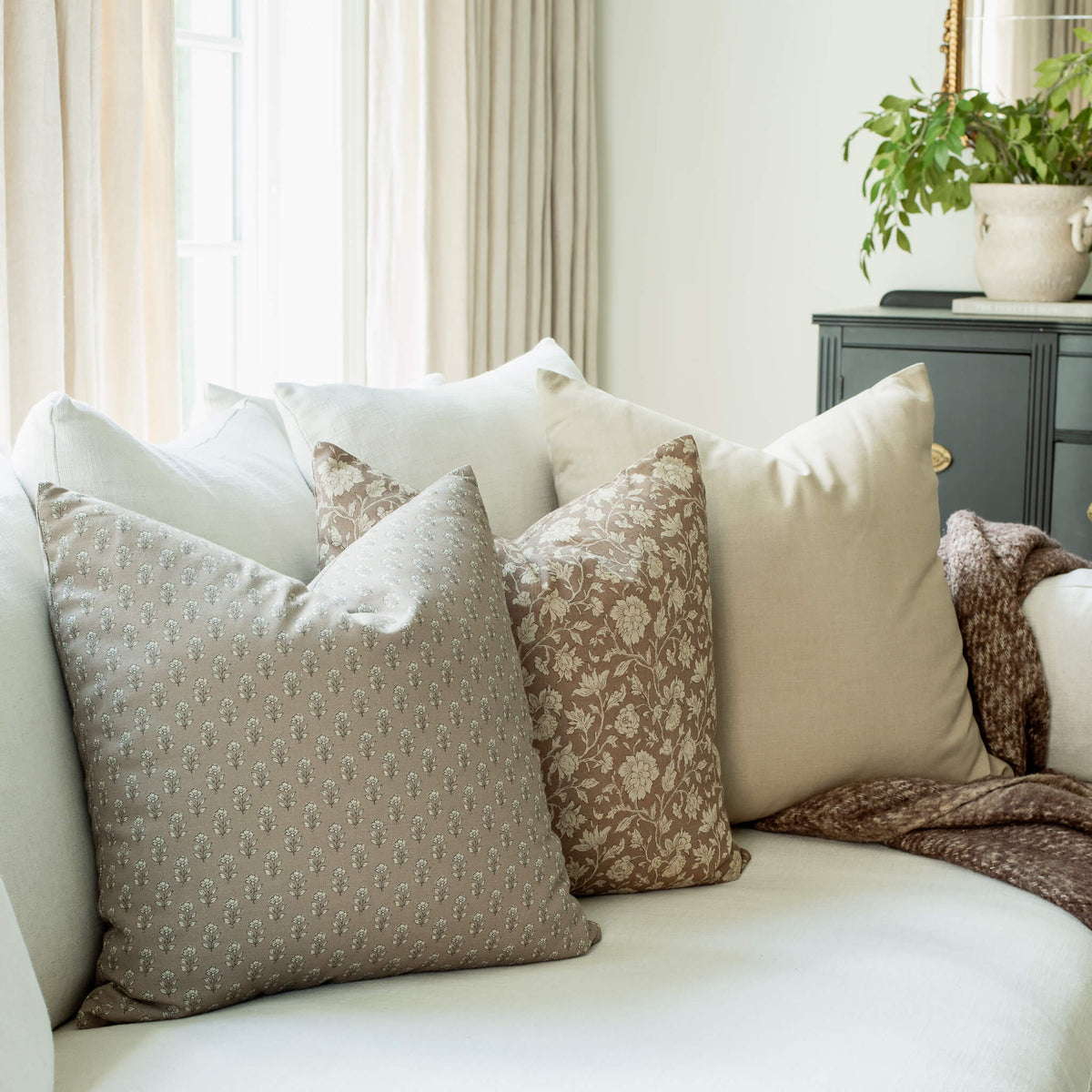 Simone Brown Floral Pillow Cover