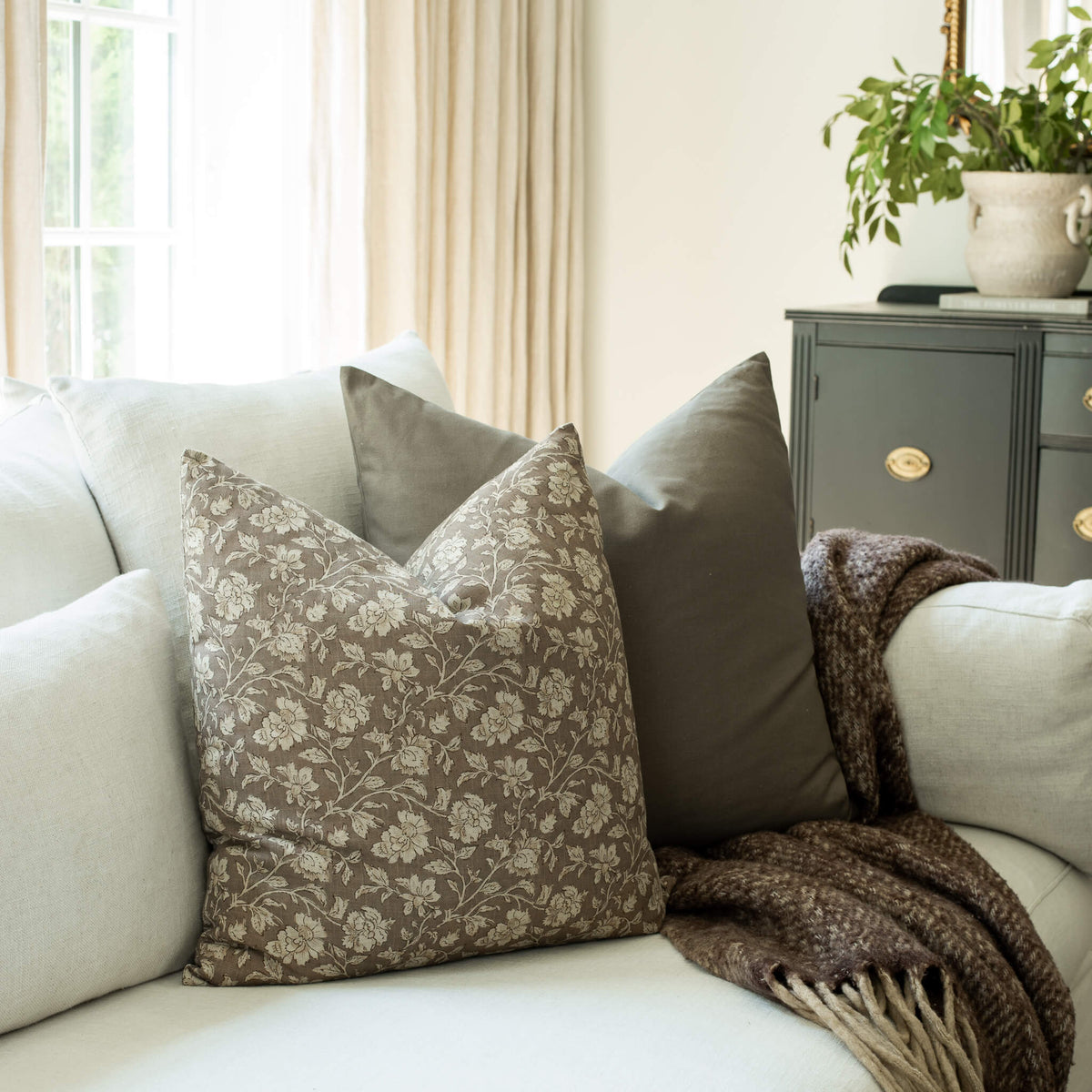 Clara Taupe Floral Pillow Cover