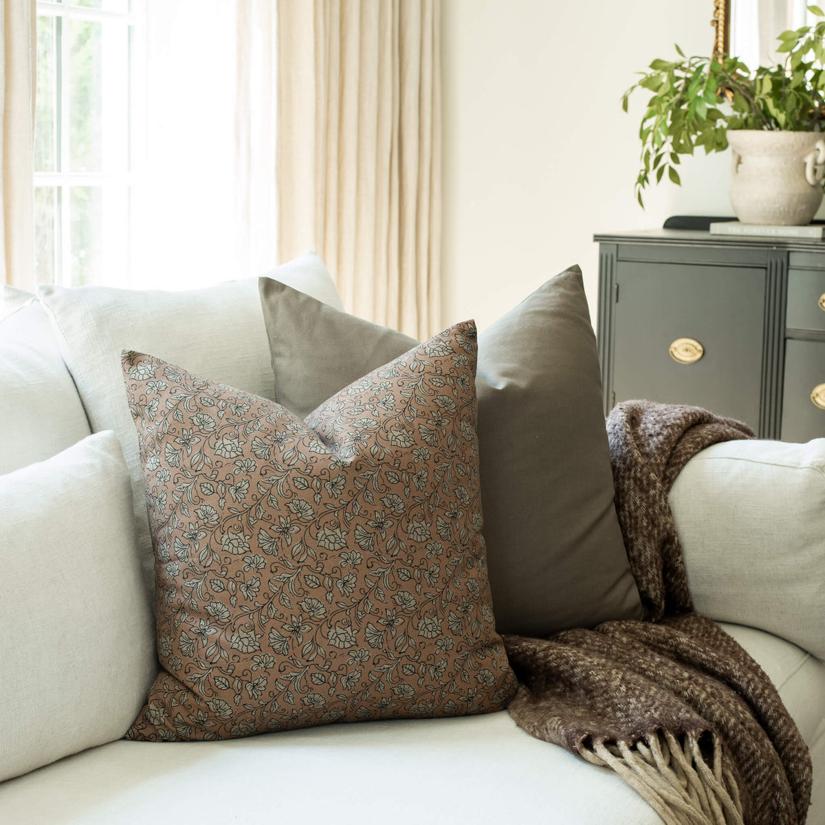 Odette Terracotta Botanical Pillow Cover