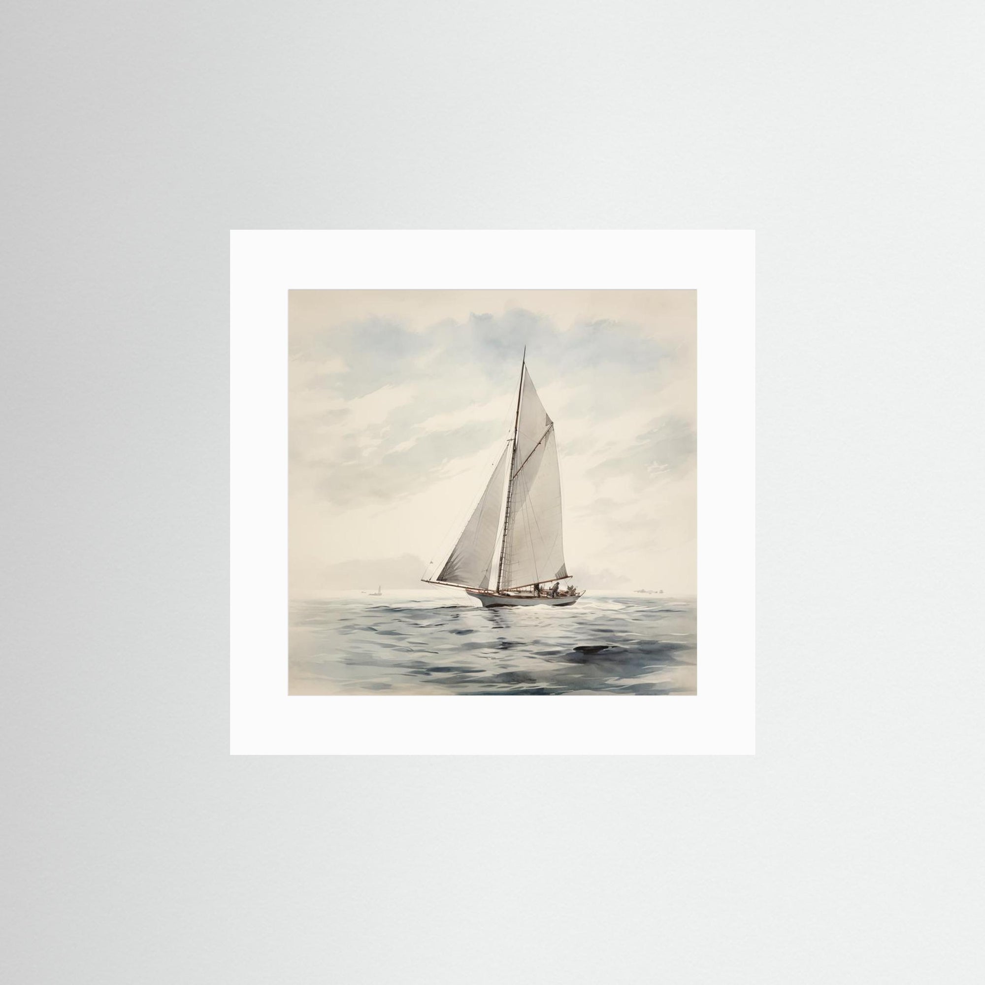 Soft Neutral Ocean Sailboat Print No Frame White