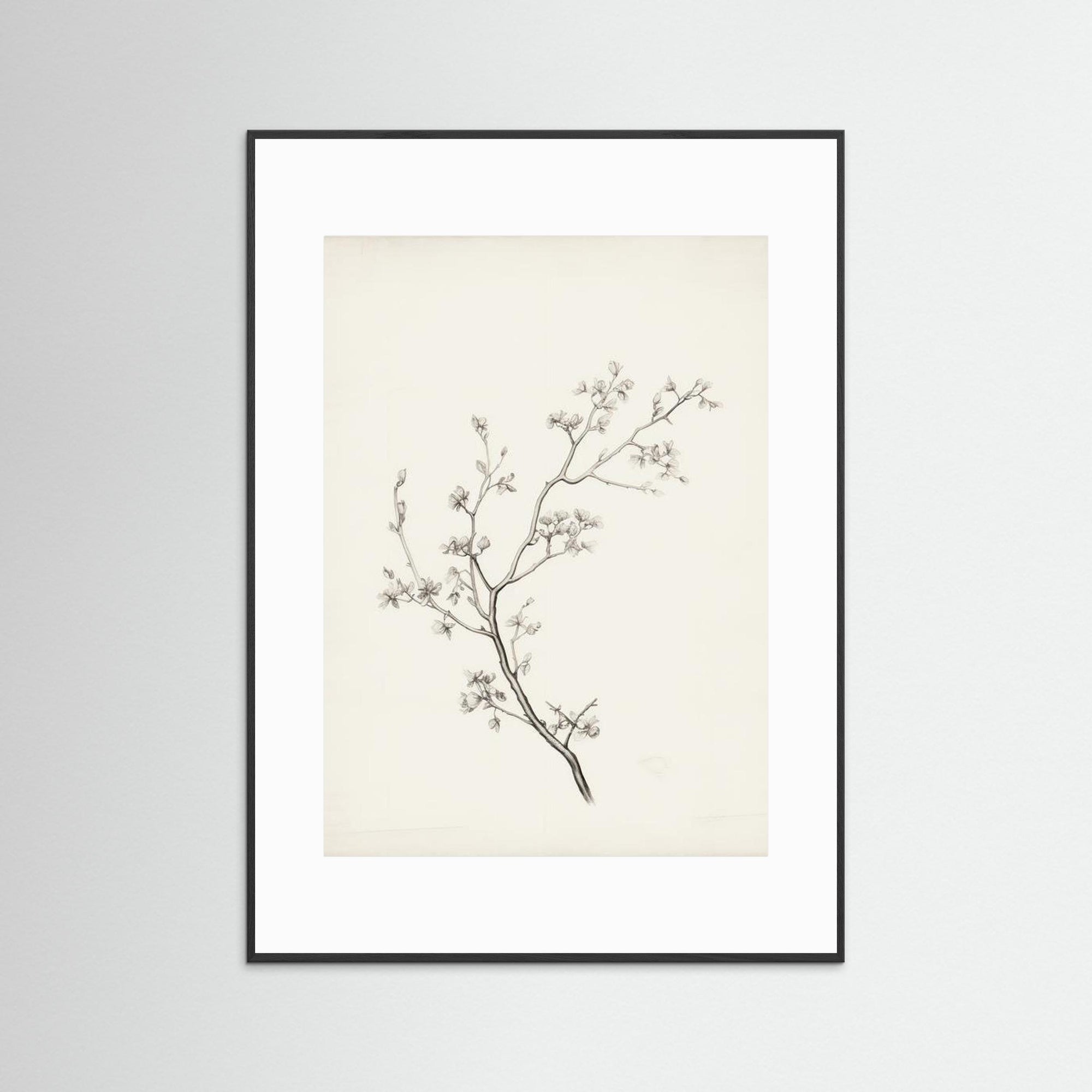 Floral Branch Sketch Wall Art Black Wood White
