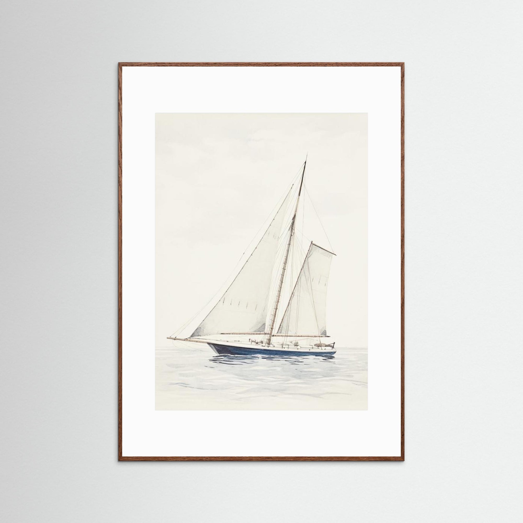 Sailboat Wall Art Print Oak Dark White