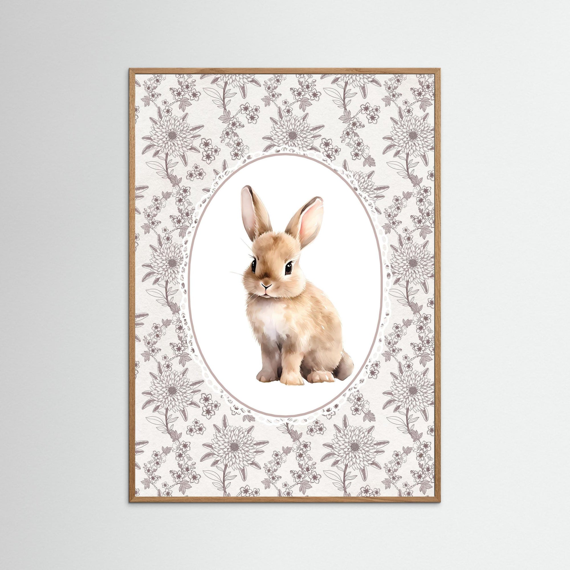 Vintage Style Botanical Bunny Art | Children's Room Decor Oak Nature