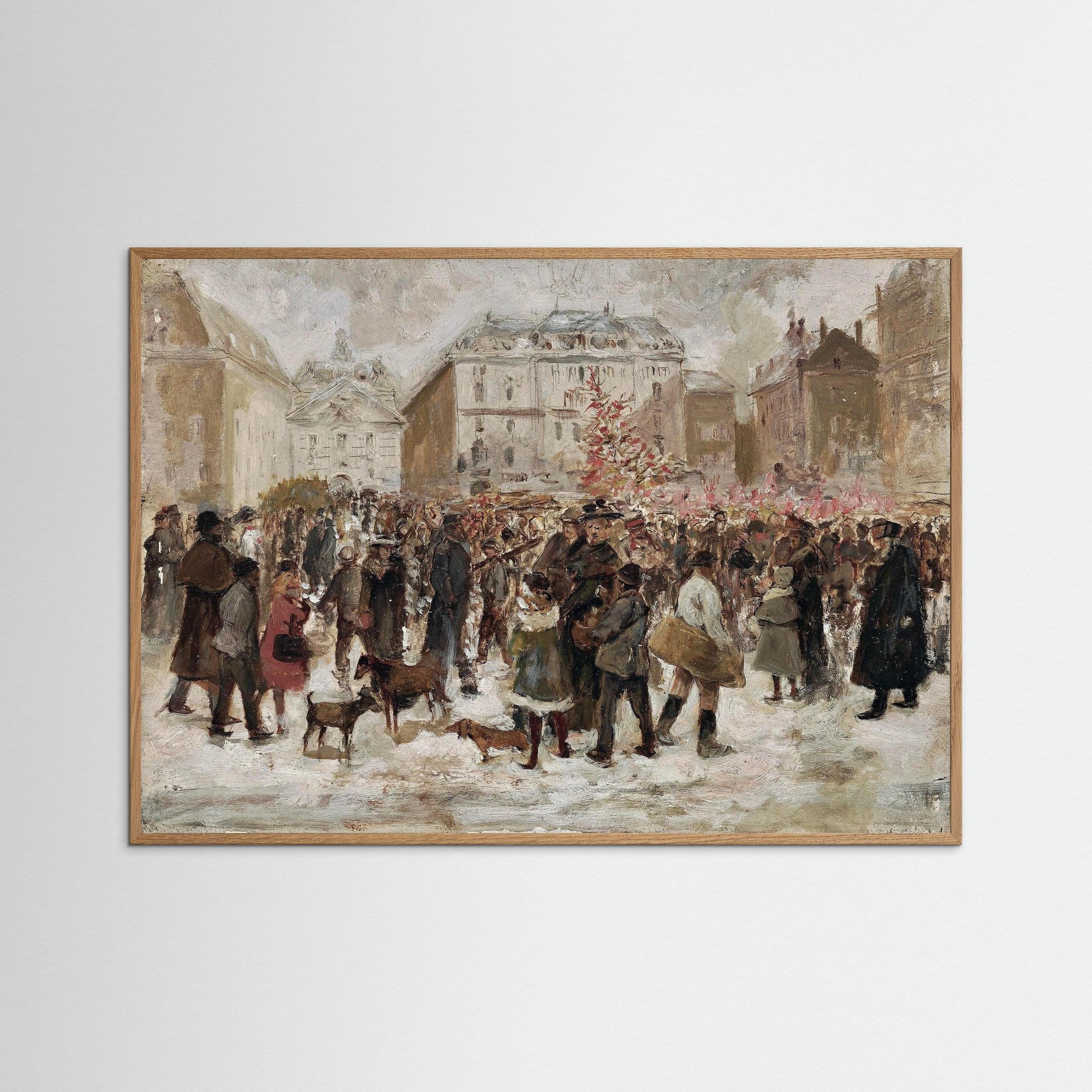 Vintage Parisian Street Scene Art Print Oak Nature No border