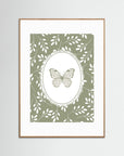 Green Butterfly Botanical Art Print | Children's Room Decor Oak Nature White