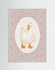 Duck Pink Botanical Art Print | Children's Room & Nursery Wall Art White Wood