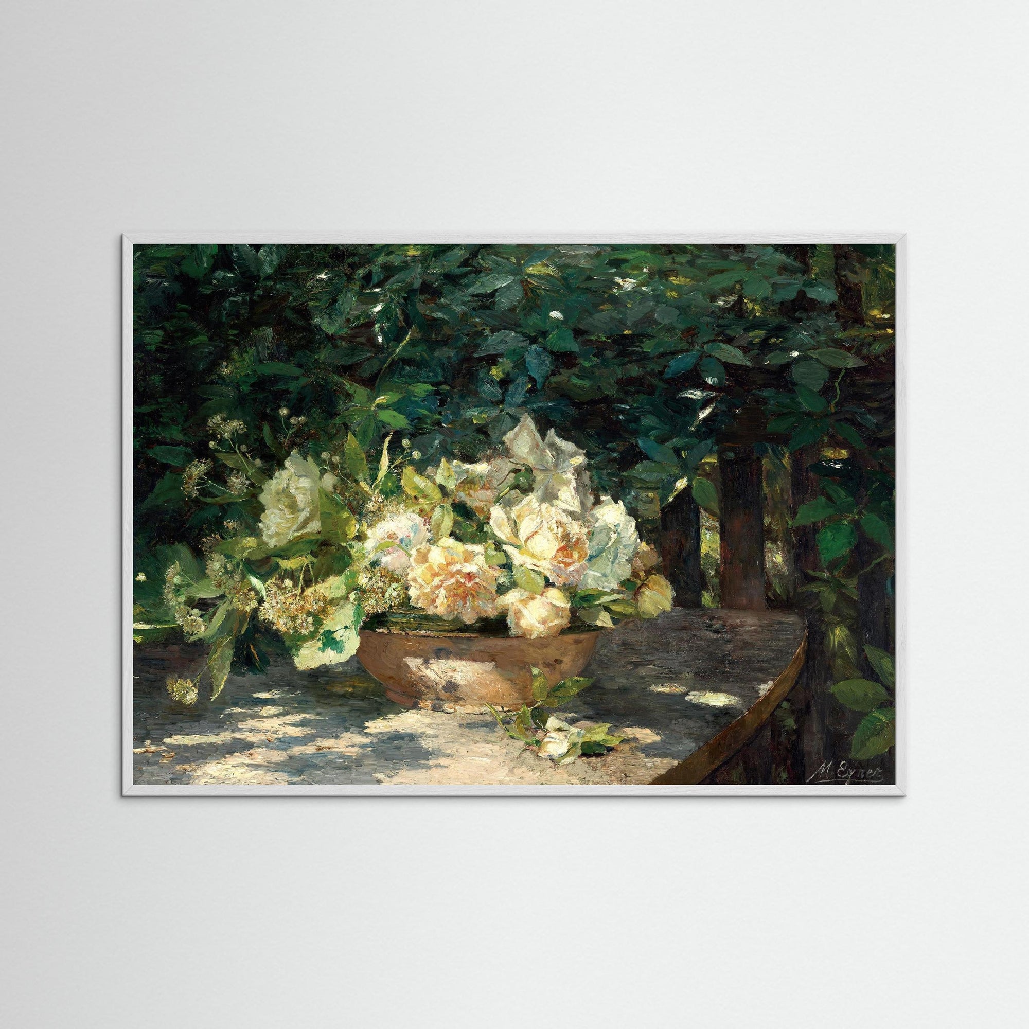 Garden Gathering Floral Artwork White Wood No border